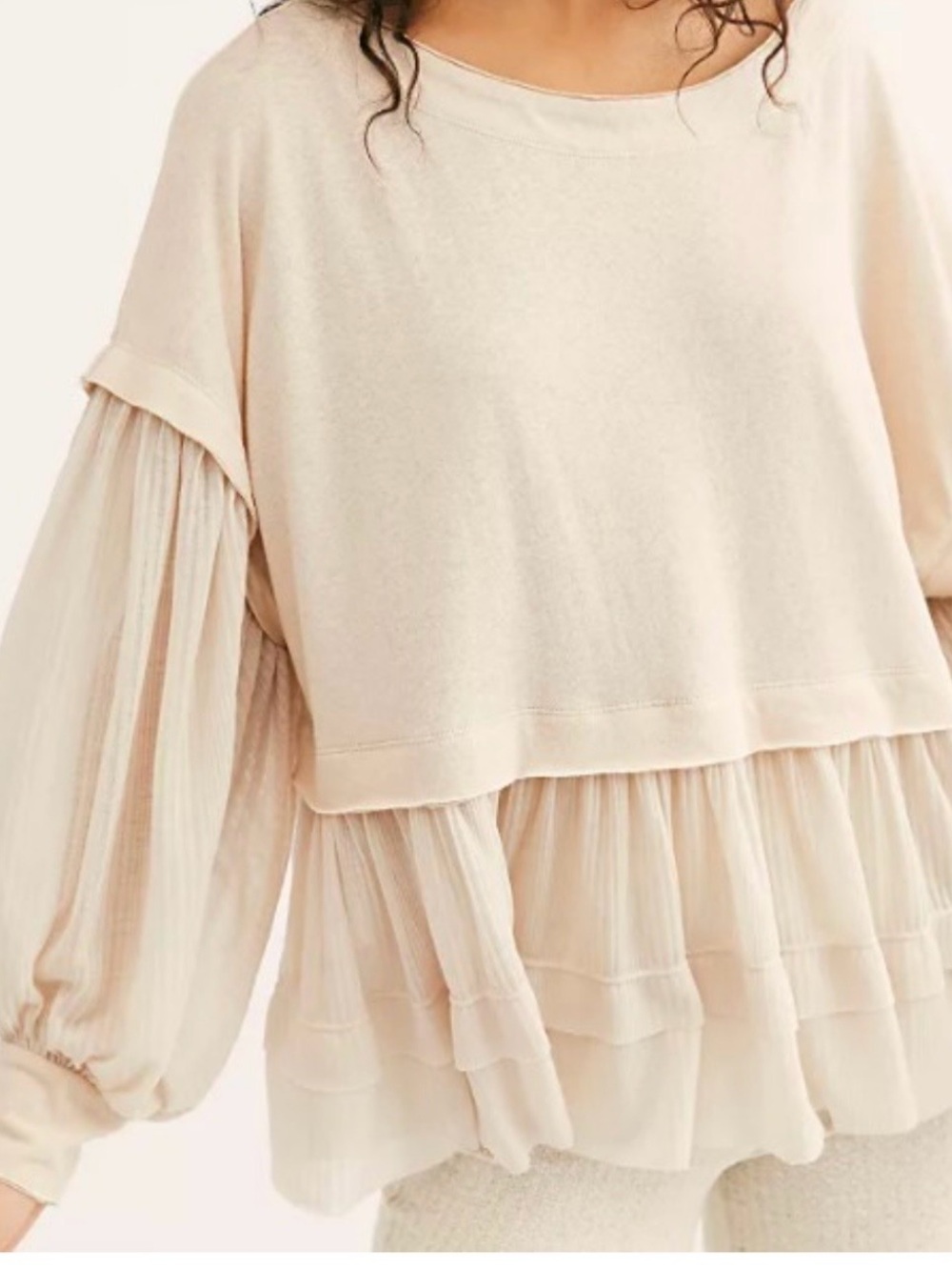 Saints & Hearts Floral Babydoll Layered Peplum Chiffon Hem Long Sleeve Top